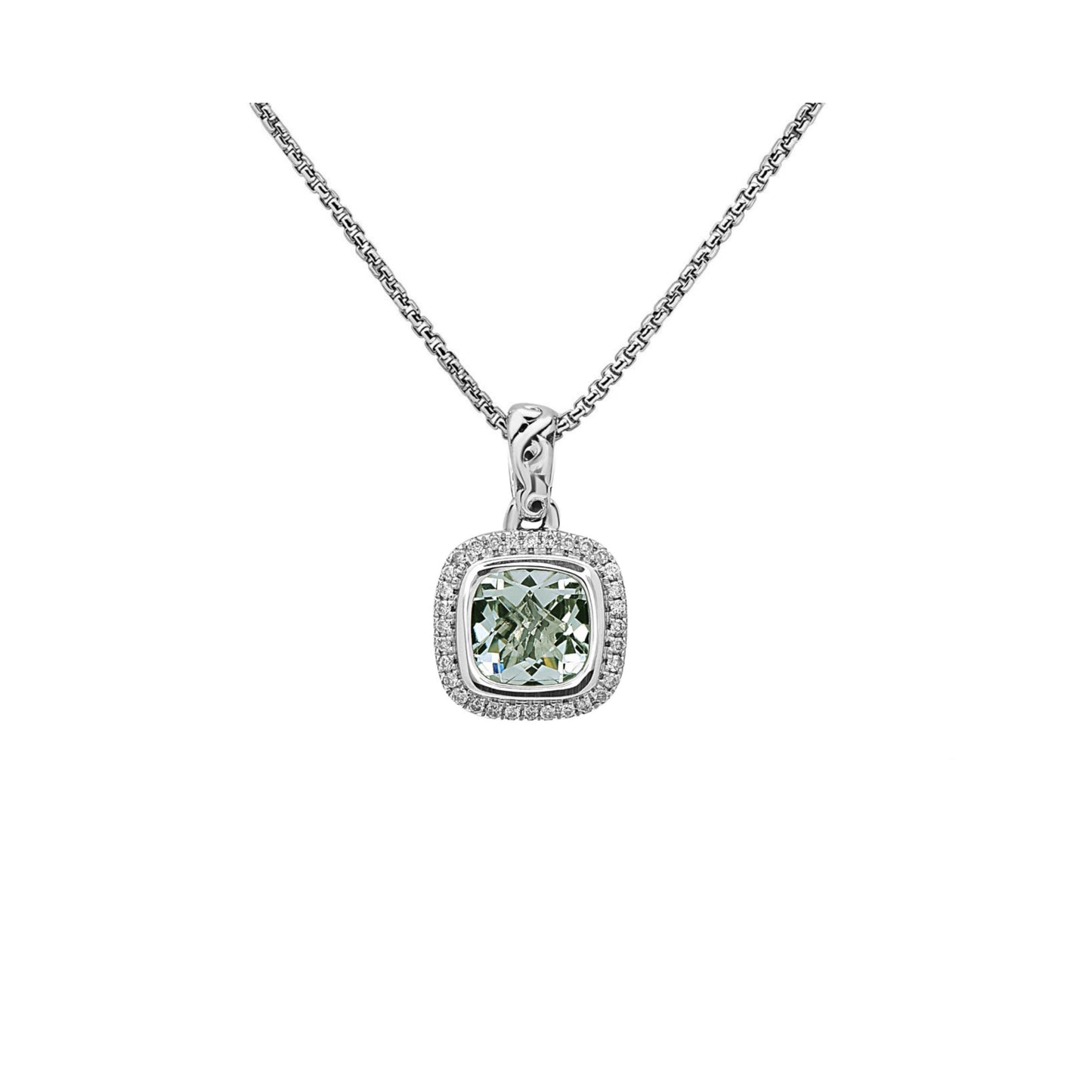 Silver Ivy Gemstone and Diamond Cushion Pendant