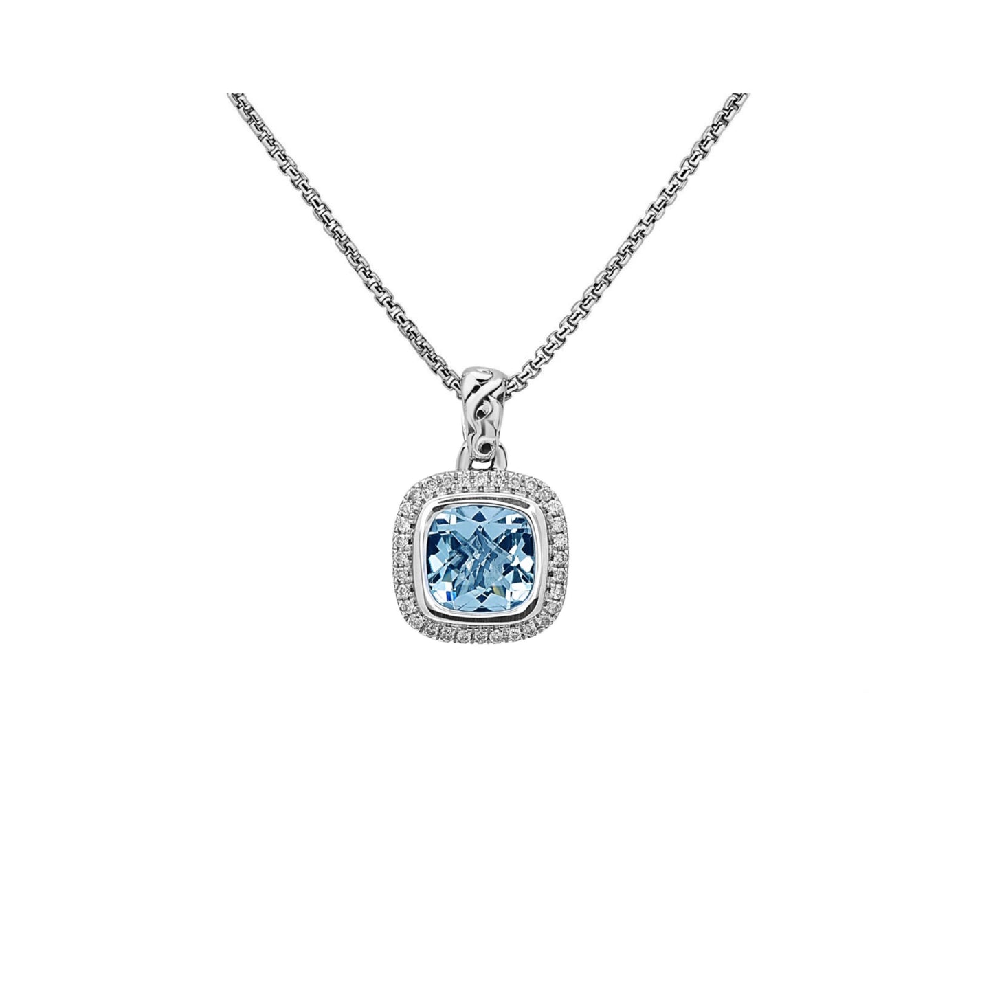 Silver Ivy Gemstone and Diamond Cushion Pendant