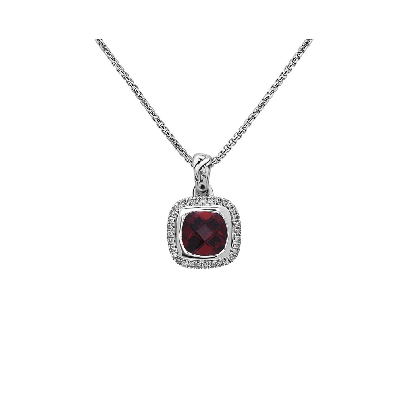 Silver Ivy Gemstone and Diamond Cushion Pendant