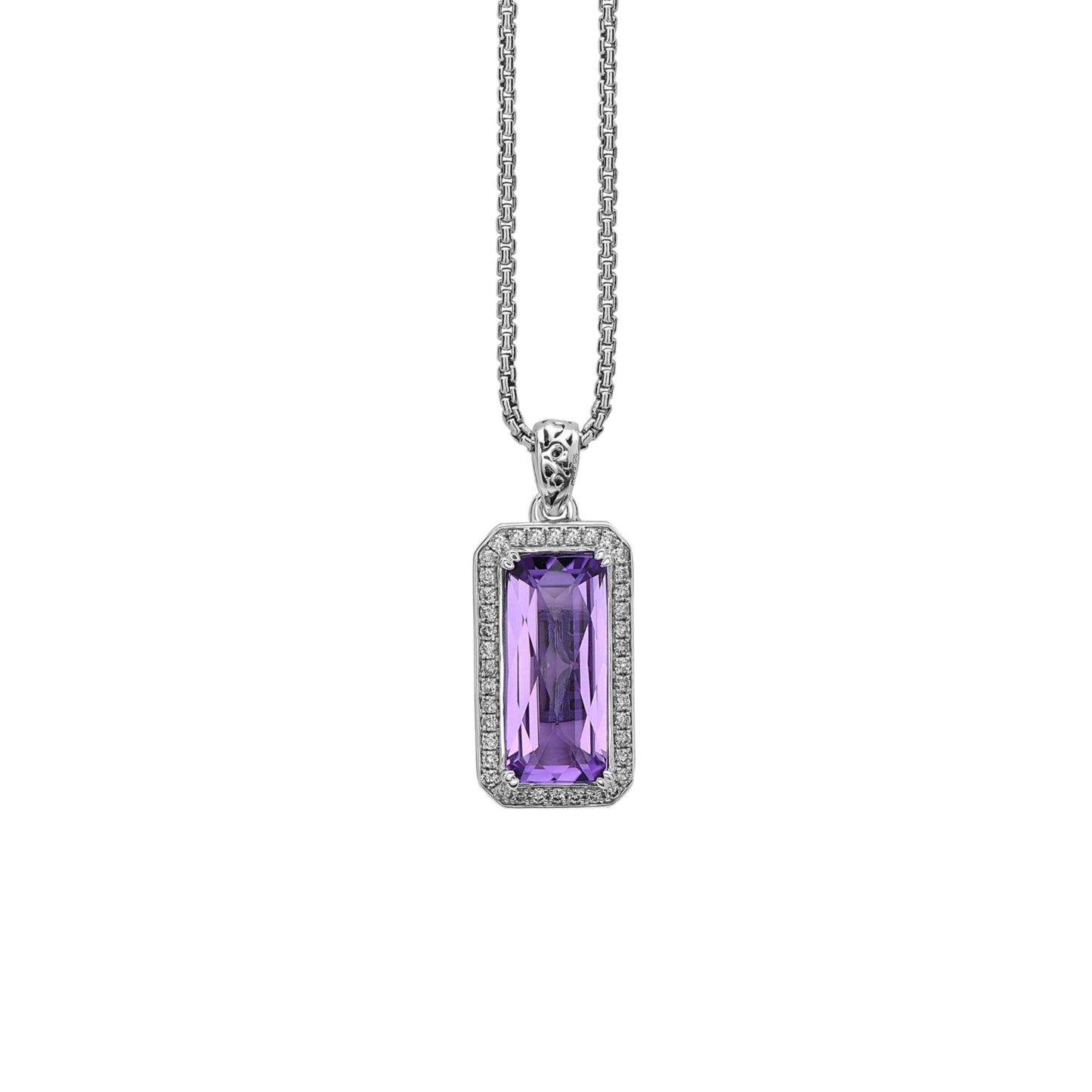 Silver Ivy Gemstone and Diamond Emerald Cut Pendant